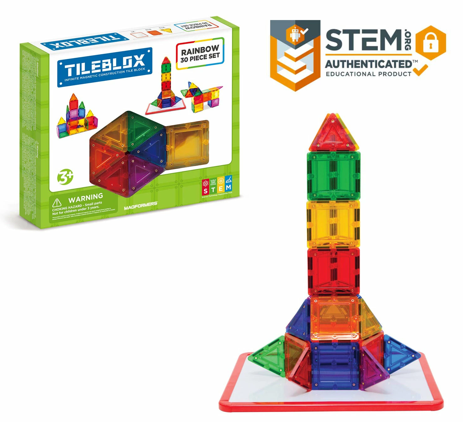 Magformers TileBlox Rainbow 30pc With Magnetic Activity Board