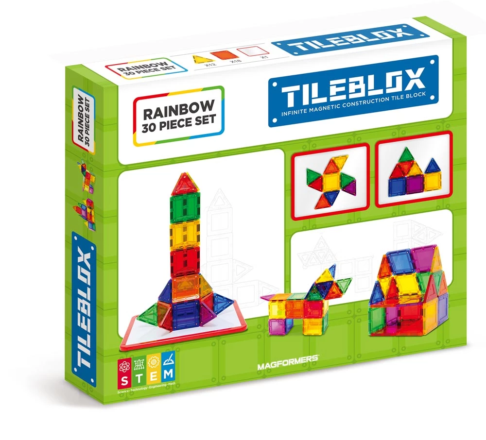 Magformers TileBlox Rainbow 30pc With Magnetic Activity Board - Image 8